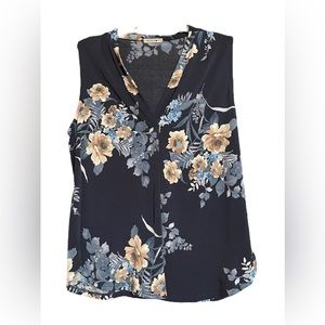 Beacon Navy Loral Print Top